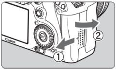 Installing and removing the CF card on the EOS 7D .